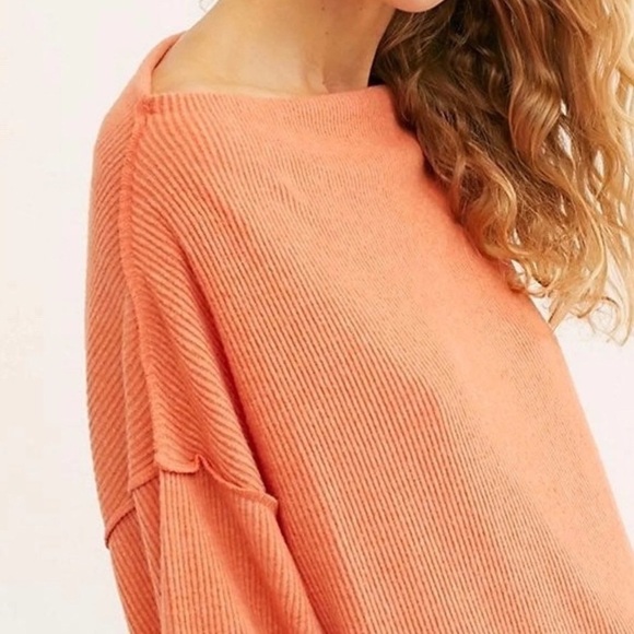 Free People Main Squeeze Hacci Knit Salmon Orange Sweater Size XS - Picture 6 of 6